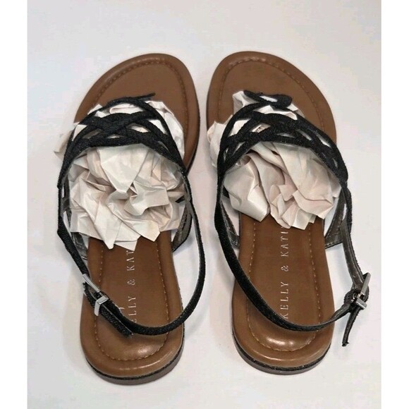 Kelly & Katie Women's Size 8 Black Metallic Strappy Slingback Flat Thong Sandals - Picture 3 of 9